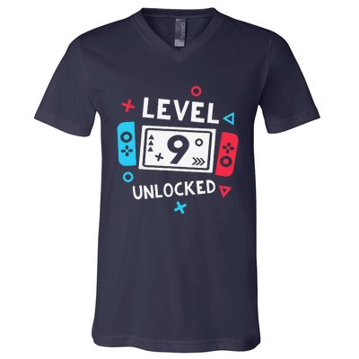 9th Birthday Level 9 Unlocked Video Game Party V-Neck T-Shirt