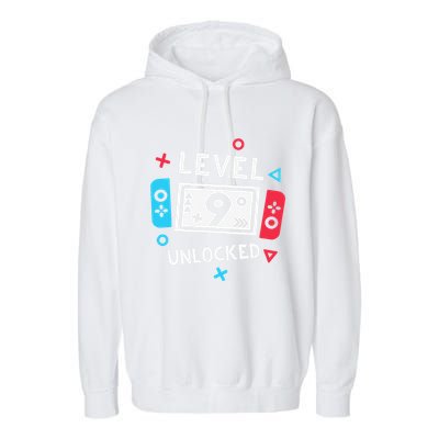 9th Birthday Level 9 Unlocked Video Game Party Garment-Dyed Fleece Hoodie