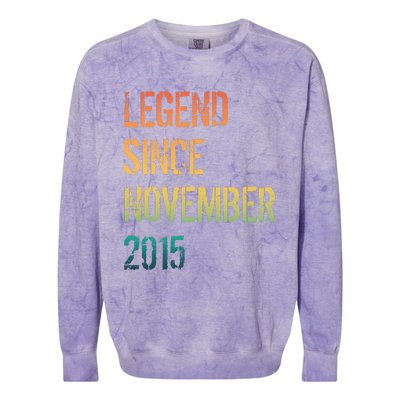 9th Birthday Legend Born November 2015 Colorblast Crewneck Sweatshirt