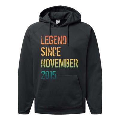 9th Birthday Legend Born November 2015 Performance Fleece Hoodie