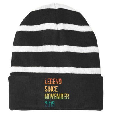 9th Birthday Legend Born November 2015 Striped Beanie with Solid Band