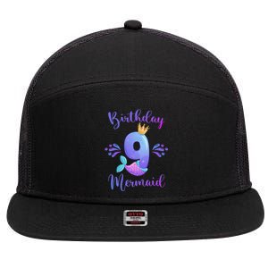 9th Birthday Mermaid Birthday Party 9 Years Old Fish 7 Panel Mesh Trucker Snapback Hat