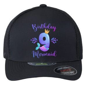 9th Birthday Mermaid Birthday Party 9 Years Old Fish Flexfit Unipanel Trucker Cap