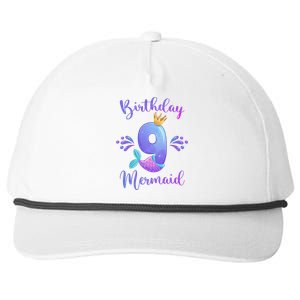 9th Birthday Mermaid Birthday Party 9 Years Old Fish Snapback Five-Panel Rope Hat