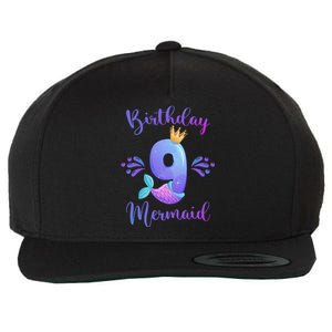 9th Birthday Mermaid Birthday Party 9 Years Old Fish Wool Snapback Cap