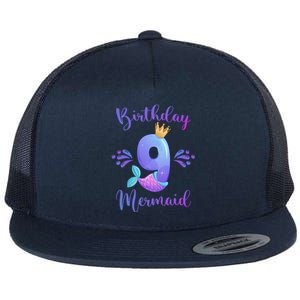 9th Birthday Mermaid Birthday Party 9 Years Old Fish Flat Bill Trucker Hat