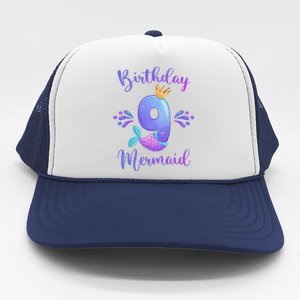 9th Birthday Mermaid Birthday Party 9 Years Old Fish Trucker Hat