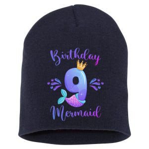 9th Birthday Mermaid Birthday Party 9 Years Old Fish Short Acrylic Beanie