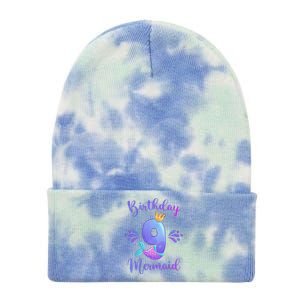 9th Birthday Mermaid Birthday Party 9 Years Old Fish Tie Dye 12in Knit Beanie