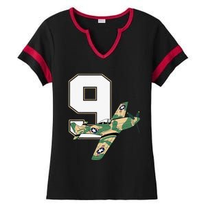 9th Birthday Military Plane Aircraft Fighter 9 Year Old Ladies Halftime Notch Neck Tee