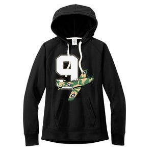 9th Birthday Military Plane Aircraft Fighter 9 Year Old Women's Fleece Hoodie