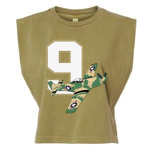 9th Birthday Military Plane Aircraft Fighter 9 Year Old Garment-Dyed Women's Muscle Tee