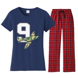 9th Birthday Military Plane Aircraft Fighter 9 Year Old Women's Flannel Pajama Set