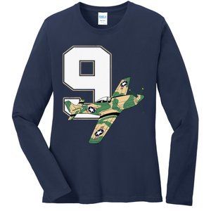 9th Birthday Military Plane Aircraft Fighter 9 Year Old Ladies Long Sleeve Shirt