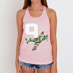 9th Birthday Military Plane Aircraft Fighter 9 Year Old Women's Knotted Racerback Tank