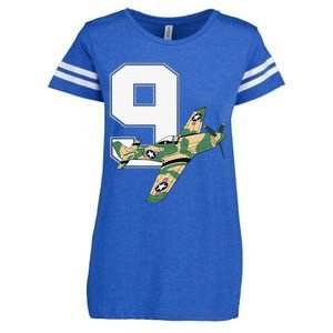 9th Birthday Military Plane Aircraft Fighter 9 Year Old Enza Ladies Jersey Football T-Shirt