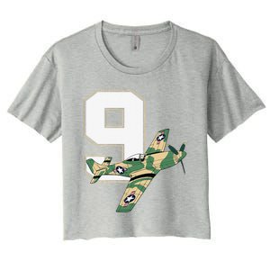 9th Birthday Military Plane Aircraft Fighter 9 Year Old Women's Crop Top Tee