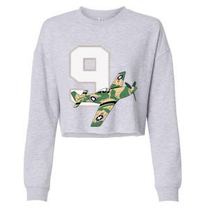 9th Birthday Military Plane Aircraft Fighter 9 Year Old Cropped Pullover Crew