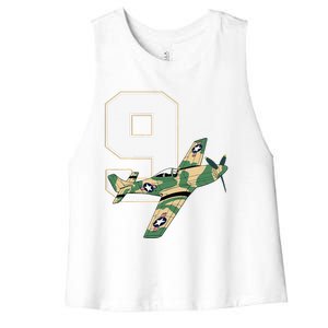 9th Birthday Military Plane Aircraft Fighter 9 Year Old Women's Racerback Cropped Tank