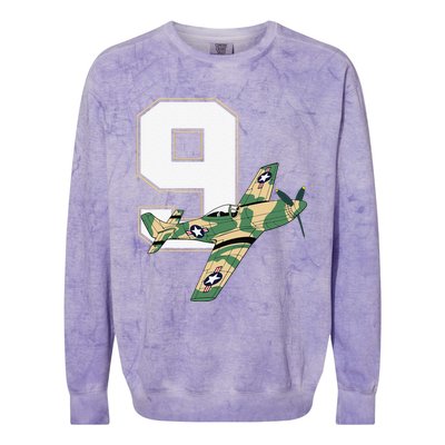 9th Birthday Military Plane Aircraft Fighter 9 Year Old Colorblast Crewneck Sweatshirt