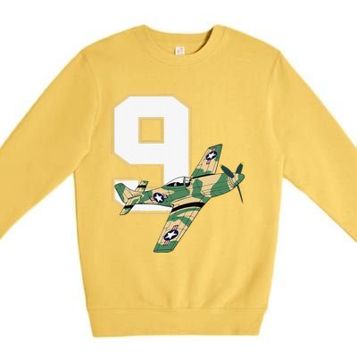 9th Birthday Military Plane Aircraft Fighter 9 Year Old Premium Crewneck Sweatshirt