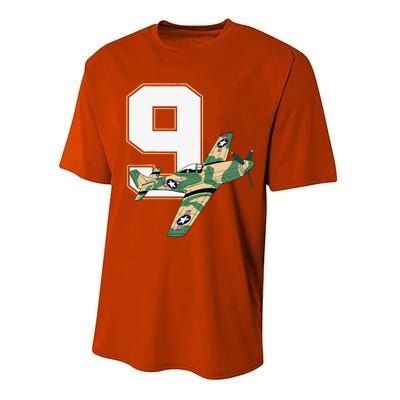 9th Birthday Military Plane Aircraft Fighter 9 Year Old Performance Sprint T-Shirt