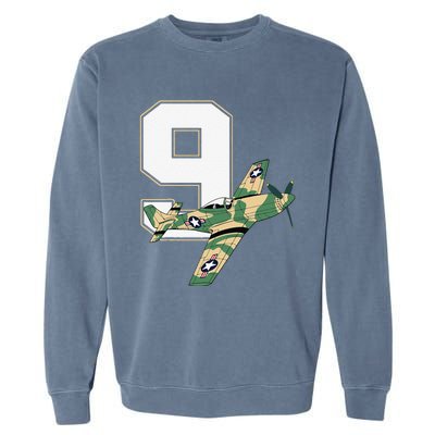 9th Birthday Military Plane Aircraft Fighter 9 Year Old Garment-Dyed Sweatshirt