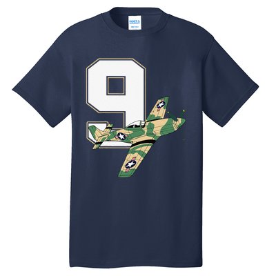 9th Birthday Military Plane Aircraft Fighter 9 Year Old Tall T-Shirt