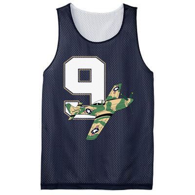 9th Birthday Military Plane Aircraft Fighter 9 Year Old Mesh Reversible Basketball Jersey Tank