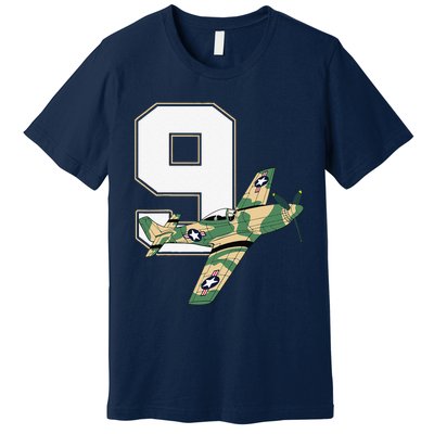 9th Birthday Military Plane Aircraft Fighter 9 Year Old Premium T-Shirt