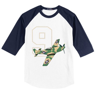 9th Birthday Military Plane Aircraft Fighter 9 Year Old Baseball Sleeve Shirt