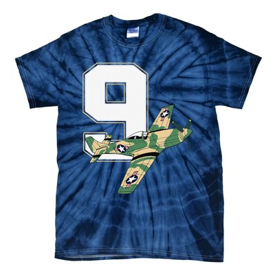 9th Birthday Military Plane Aircraft Fighter 9 Year Old Tie-Dye T-Shirt