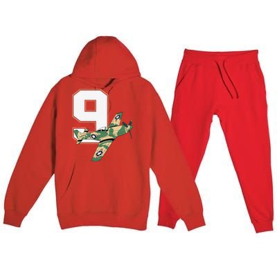 9th Birthday Military Plane Aircraft Fighter 9 Year Old Premium Hooded Sweatsuit Set