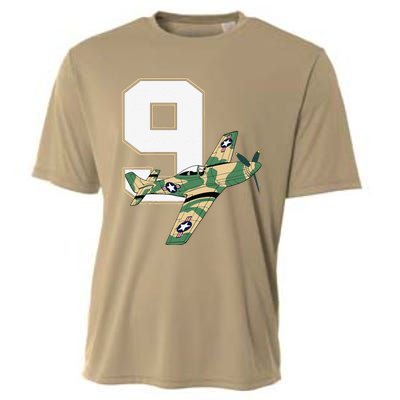 9th Birthday Military Plane Aircraft Fighter 9 Year Old Cooling Performance Crew T-Shirt