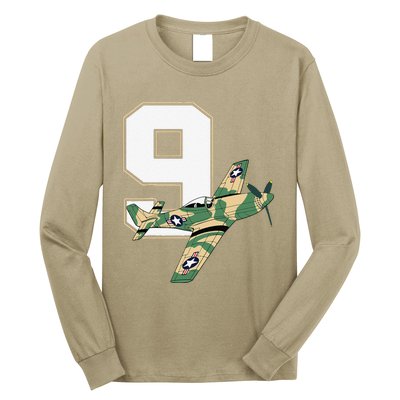 9th Birthday Military Plane Aircraft Fighter 9 Year Old Long Sleeve Shirt