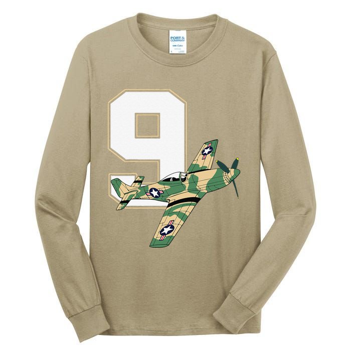 9th Birthday Military Plane Aircraft Fighter 9 Year Old Tall Long Sleeve T-Shirt