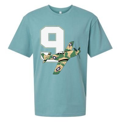 9th Birthday Military Plane Aircraft Fighter 9 Year Old Sueded Cloud Jersey T-Shirt