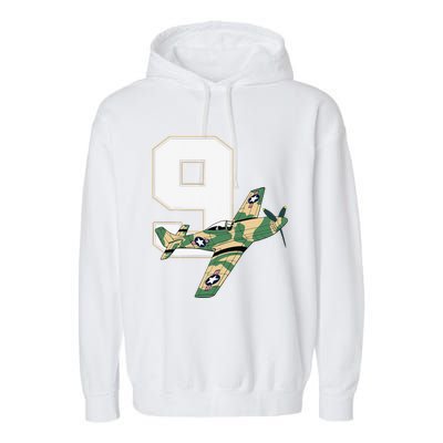 9th Birthday Military Plane Aircraft Fighter 9 Year Old Garment-Dyed Fleece Hoodie