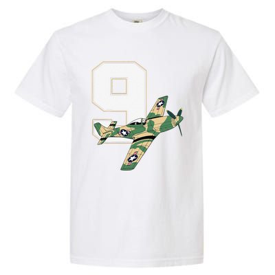 9th Birthday Military Plane Aircraft Fighter 9 Year Old Garment-Dyed Heavyweight T-Shirt