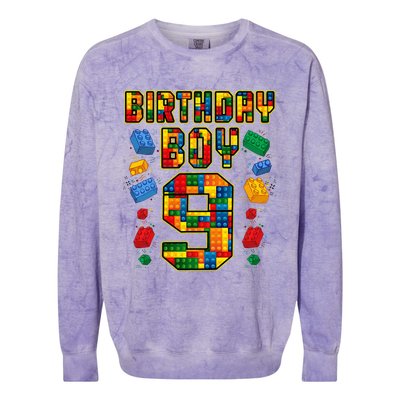 9th Birthday Master Builder 9 Years Old Block Building Colorblast Crewneck Sweatshirt