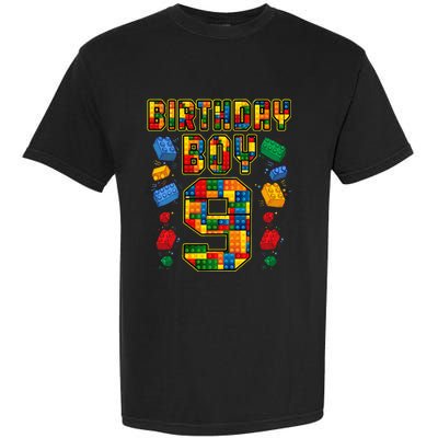 9th Birthday Master Builder 9 Years Old Block Building Garment-Dyed Heavyweight T-Shirt