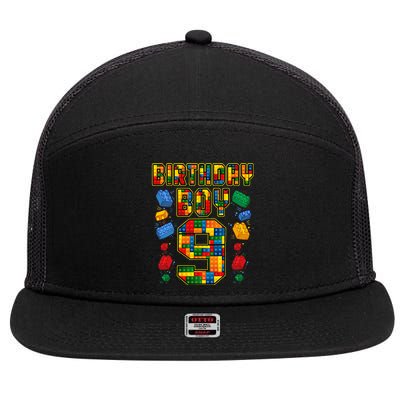 9th Birthday Master Builder 9 Years Old Block Building 7 Panel Mesh Trucker Snapback Hat