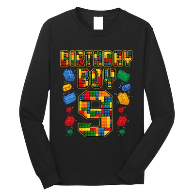 9th Birthday Master Builder 9 Years Old Block Building Long Sleeve Shirt