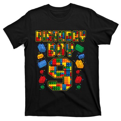 9th Birthday Master Builder 9 Years Old Block Building T-Shirt