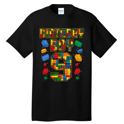 9th Birthday Master Builder 9 Years Old Block Building Tall T-Shirt