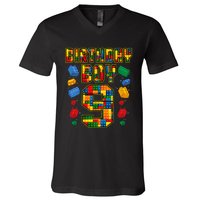 9th Birthday Master Builder 9 Years Old Block Building V-Neck T-Shirt