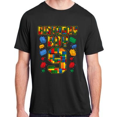 9th Birthday Master Builder 9 Years Old Block Building Adult ChromaSoft Performance T-Shirt