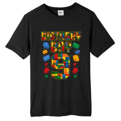 9th Birthday Master Builder 9 Years Old Block Building Tall Fusion ChromaSoft Performance T-Shirt