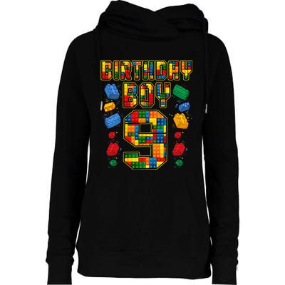 9th Birthday Master Builder 9 Years Old Block Building Womens Funnel Neck Pullover Hood