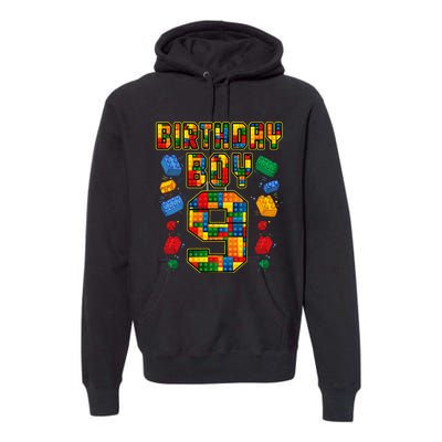 9th Birthday Master Builder 9 Years Old Block Building Premium Hoodie